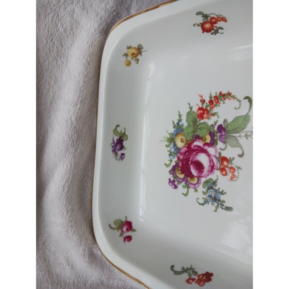 Antique Epiag Czech Serving Dish Gold Gilt Floral Flowers Square 8.5 inch - Picture 4 of 16